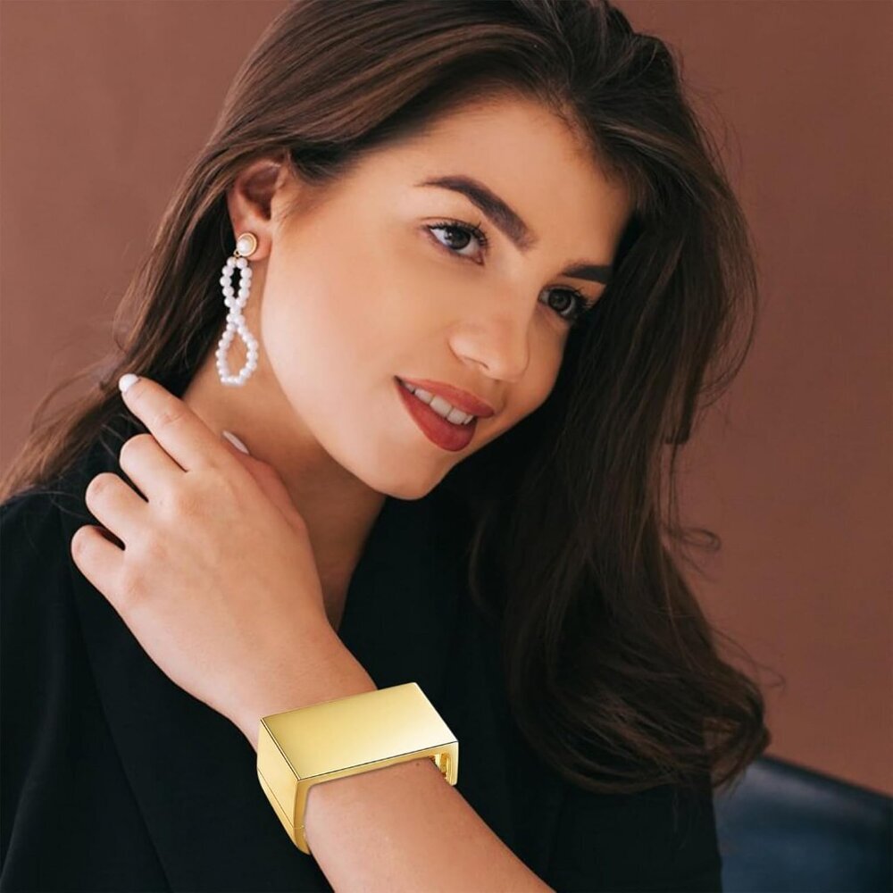 Women's Wide Cuff Chunky Gold Bracelets Open Cuff Bangles Bling Rhinestone - Picture 3 of 6